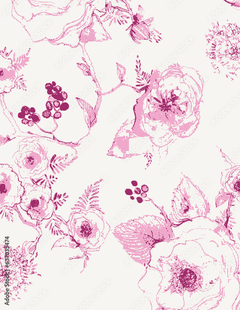Flowers seamless pattern .big flowers vector . small floral with leaves Flowers seamless pattern .big flowers vector . small floral with leaves