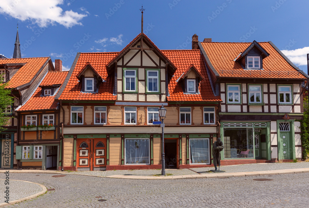 Beautiful facades of old German half-timbered houses in Wernigerode. Beautiful facades of old German half-timbered houses in Wernigerode.