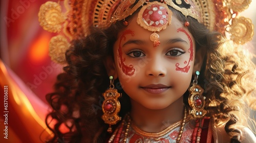 Indian Female child as Goddess Durga, Durga Puja 2023, Dussehra 2023, Indian Hindu religious festival