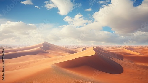 fantastic dunes in the desert at sunny day with clouds high angle aerial view