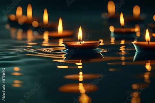 Candles on water large scale brings out climatic appeal. Enchanted reflections make enchantment. Creative resource, AI Generated