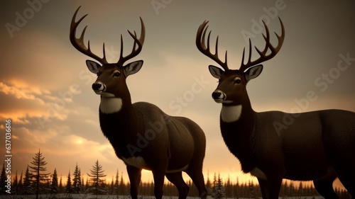 Christmas northern deer in timberland. Creative resource  AI Generated