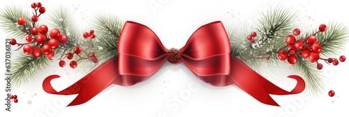christmas background with christmas branches and decorations red christmas bow 