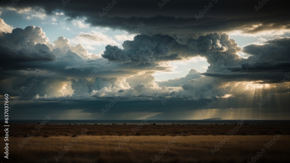 Obraz premium dim energized sky with sad stormy clouds a number of time as of late rain or snow as one of a kind foundation, shocking climate. Creative resource, AI Generated