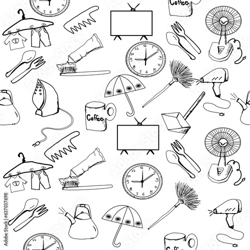 back to school doodles seamless pattern with daily necessities objects