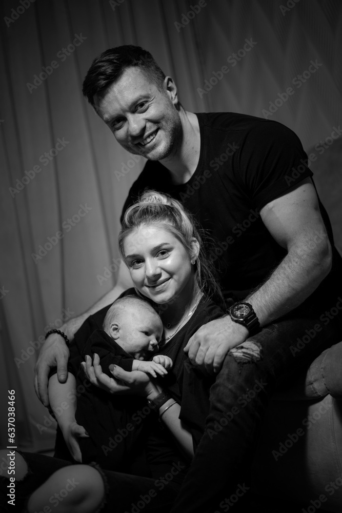 Beautiful young family with kid. Portrait of pretty parents smilling. Beautiful young family with kid. Portrait of pretty parents smilling.