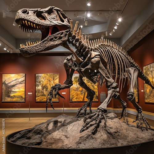 Wallpaper Mural Dinosaur fossil model in a museum. Generative AI.
