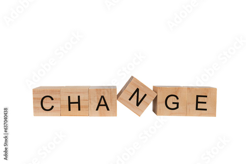 Placing a wooden cube block with the text "CHANGE" as a step towards the goal. Business concept for a successful growth process isolated on white background. PNG