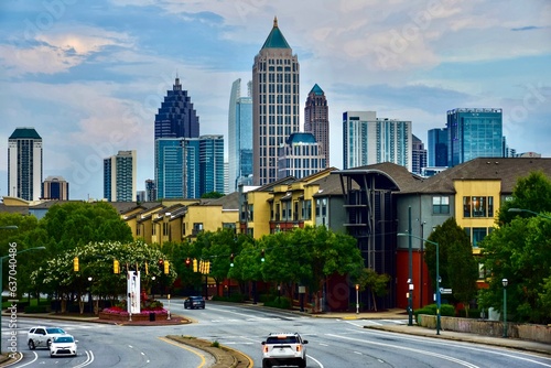 Atlanta neighborhood with Downtown skyline in the background photo
