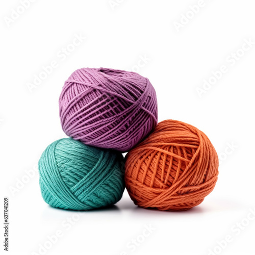 Yarn balls for knitting and crochet isolated on white background, cotton wool clews and skeins as natural organic material for knitwear, diy handmade fashion, generative ai