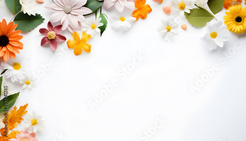 Lovely spring flowers and leaves on white background © AGSTRONAUT