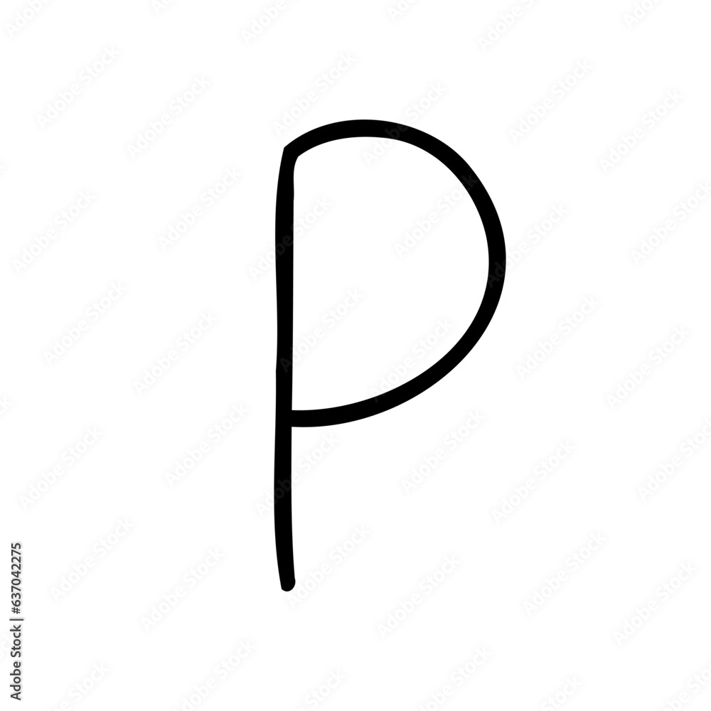 Obraz premium P letter latin english light font in hand drawn doodle style isolated on white background. For presentation, logo, branding, font, education.