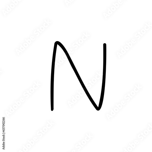 N letter latin english light font in hand drawn doodle style isolated on white background. For presentation, logo, branding, font, education.