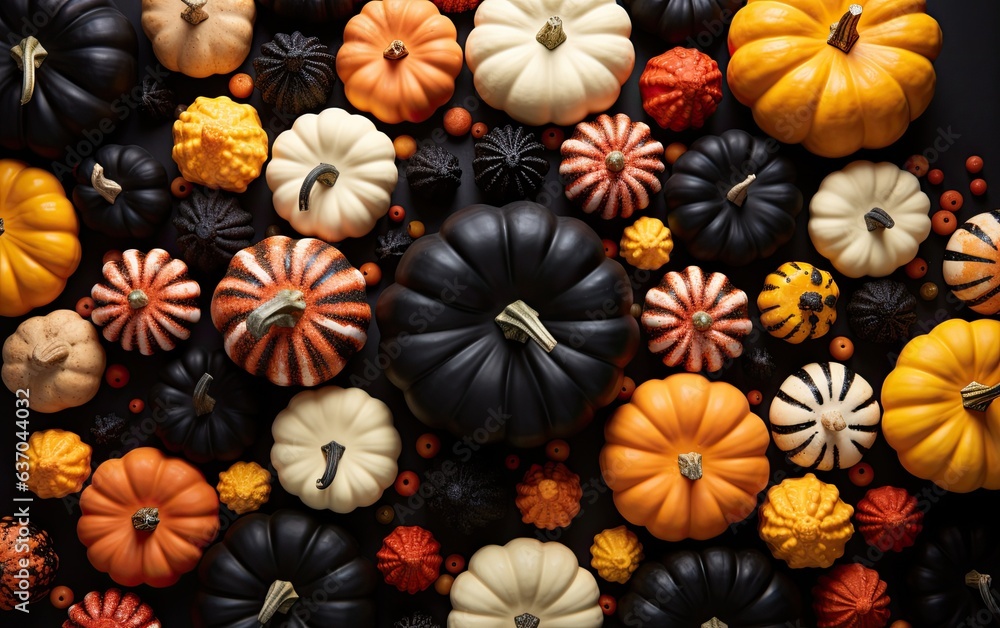 Flay lay shot of colorful pumpkins on a white background Flay lay shot of colorful pumpkins on a white background