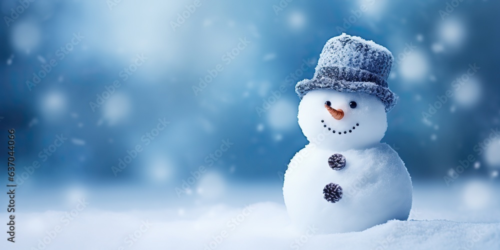 AI Generated. AI Generative. Winter snowball snowflakes snow man snowman christmas new year xmas background mock up. Merry Christmas postcard background mock up.