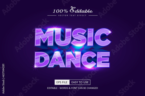 Vector fantasy glow music dance party 3d editable text effect