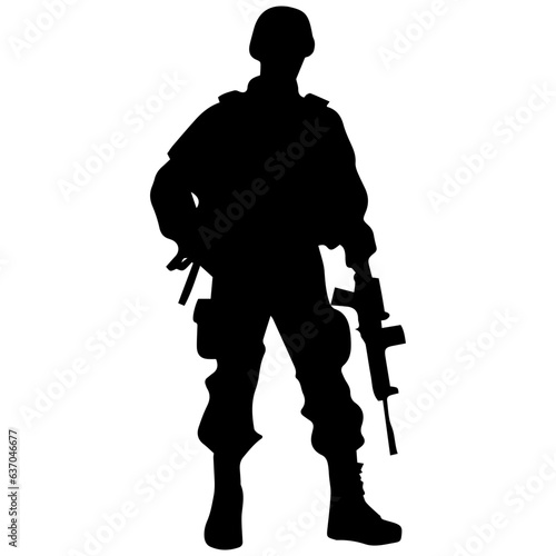A troop of soldier silhouette vector, a simply designed military man in black and white