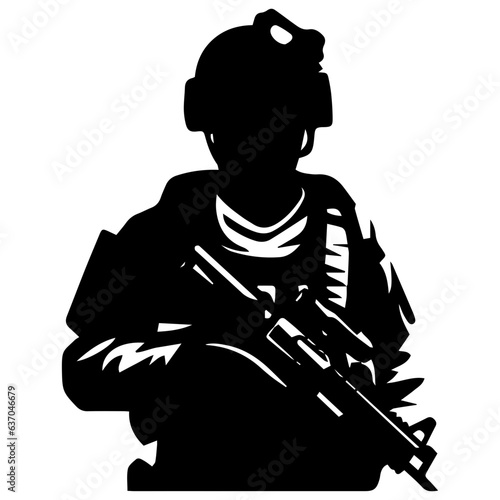 A troop of soldier silhouette vector, a simply designed military man in black and white