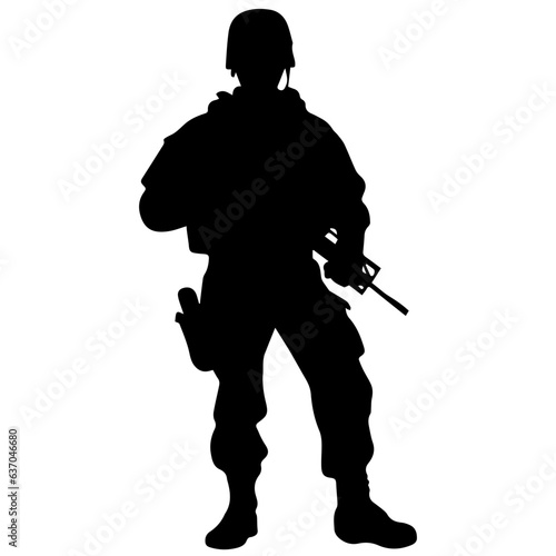 A troop of soldier silhouette vector, a simply designed military man in black and white