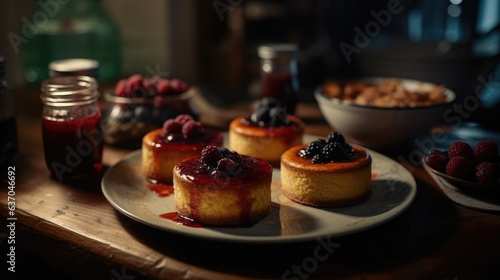 Baked cheesecakes with fruit jam.