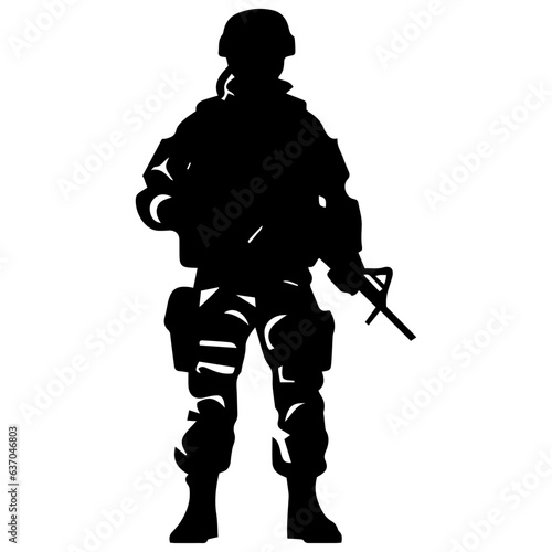 A troop of soldier silhouette vector, a simply designed military man in black and white