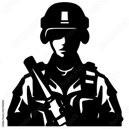 A troop of soldier silhouette vector, a simply designed military man in black and white
