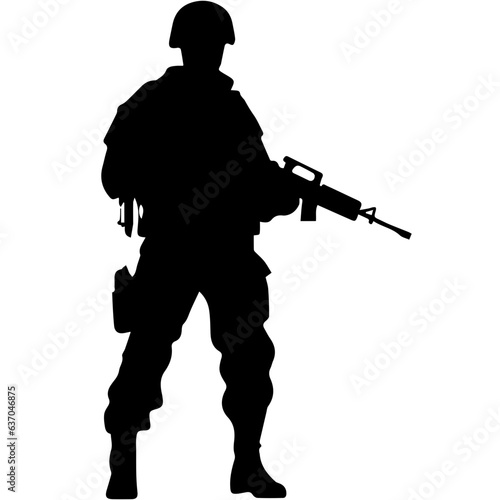 A troop of soldier silhouette vector, a simply designed military man in black and white