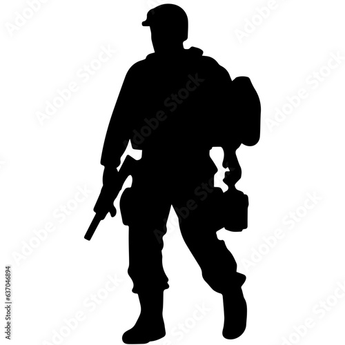 A troop of soldier silhouette vector, a simply designed military man in black and white