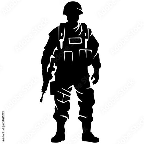 A troop of soldier silhouette vector, a simply designed military man in black and white