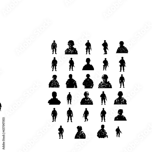 A troop of soldier silhouette vector, a simply designed military man in black and white