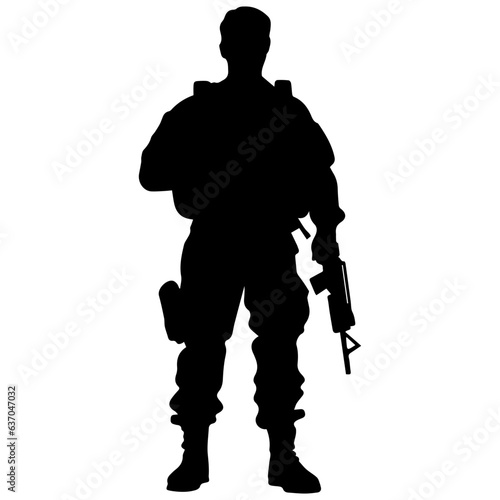 A troop of soldier silhouette vector, a simply designed military man in black and white