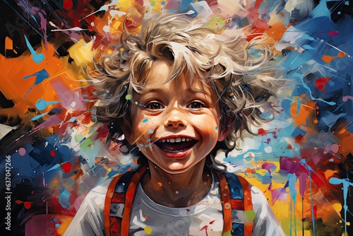 Boy like Albert Einstein with adhd add and colorful mind