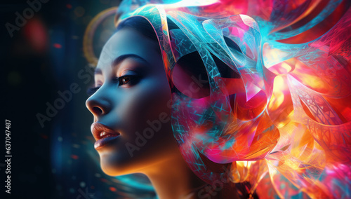 Woman Face with Colorful Hair Flames. Artistic Illustration of Fantasy and Glamour. Express Your Vibrant Spirit.