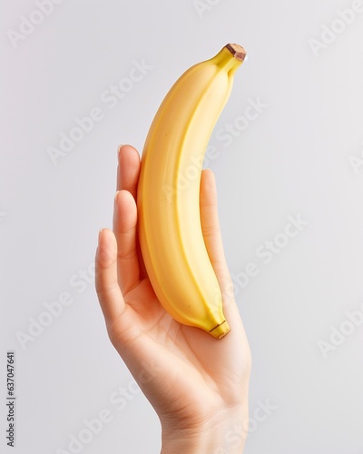 Hand holding banana isolated on white background