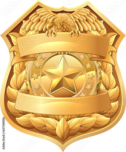 A police shield star sheriff cop badge or military security crest emblem motif featuring an eagle