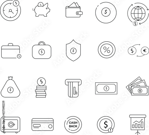 Finance,payment and Bank Icon Set. Black simple line style icon on white background suitable for many purposes like payment and others