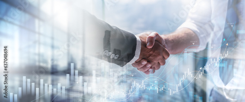 Businessman handshake for teamwork of business merger and acquisition,successful negotiate,hand shake,two businessman shake hand with partner to celebration partnership and business deal concept
 photo