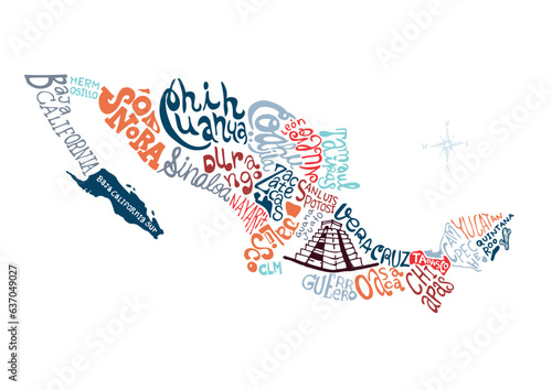 mexico hand drawn map vector illustration, doodle vector illustration