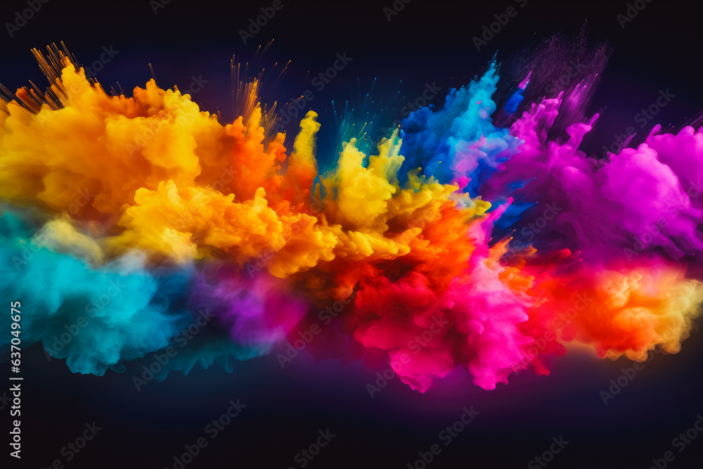 Colorful rainbow holi paint color powder explosion isolated on white background.