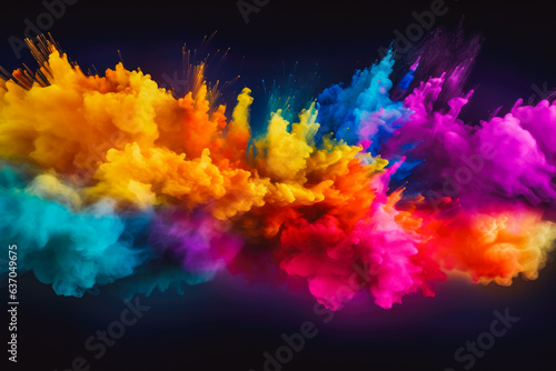 Colorful rainbow holi paint color powder explosion isolated on white background.