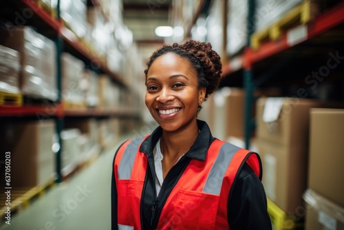 Portrait of a smiling young african american warehouse worker in a warehouse
