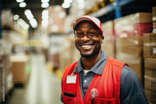 Portrait of a smiling young african american warehouse worker in a warehouse