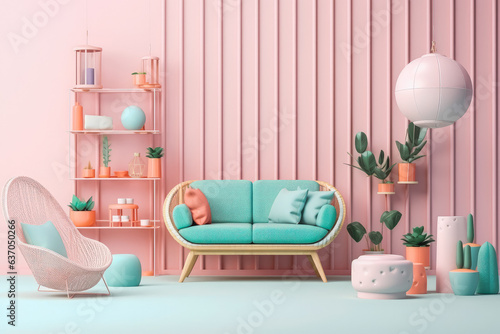 3D render pastel colors. Abstract background of 3D objects in pastel colors.