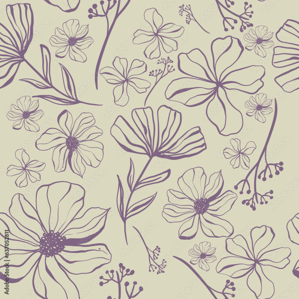 custom made wallpaper toronto digitalDoodle flowers seamless texture for paper or textile.Single color contour drawings of abstract flowers. Hand drawn, vector. Design botanical drawing layout for wallpaper, fabric, packaging