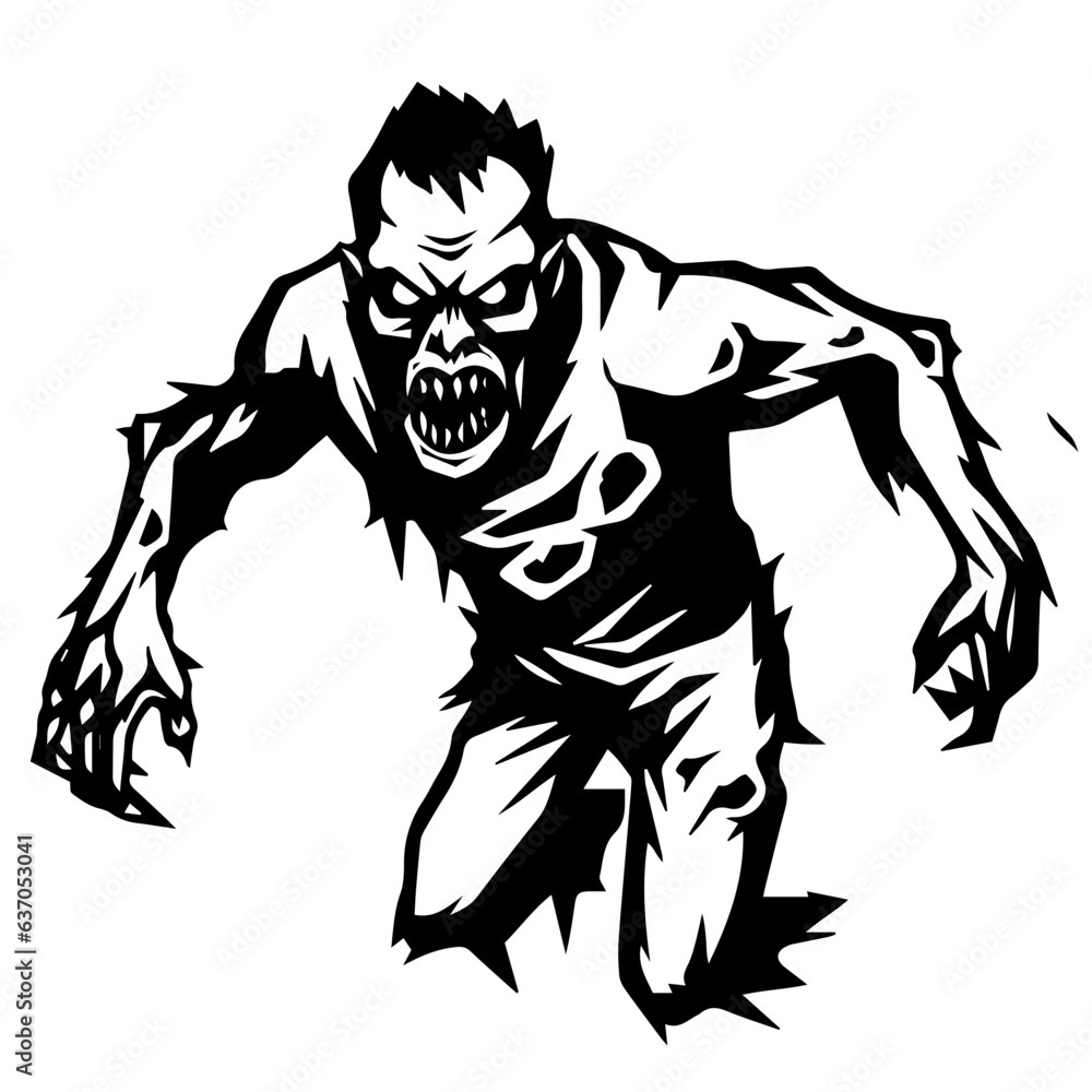 Fototapeta premium Zombie black silhouette isolated on white