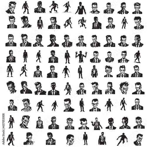 Zombie black silhouette isolated on white