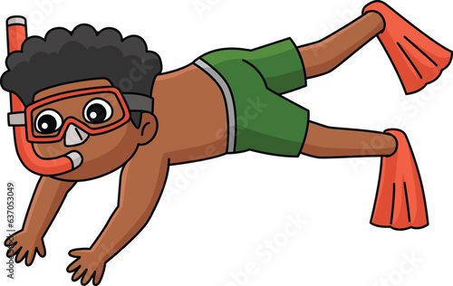 Boy Snorkeling Cartoon Colored Clipart 