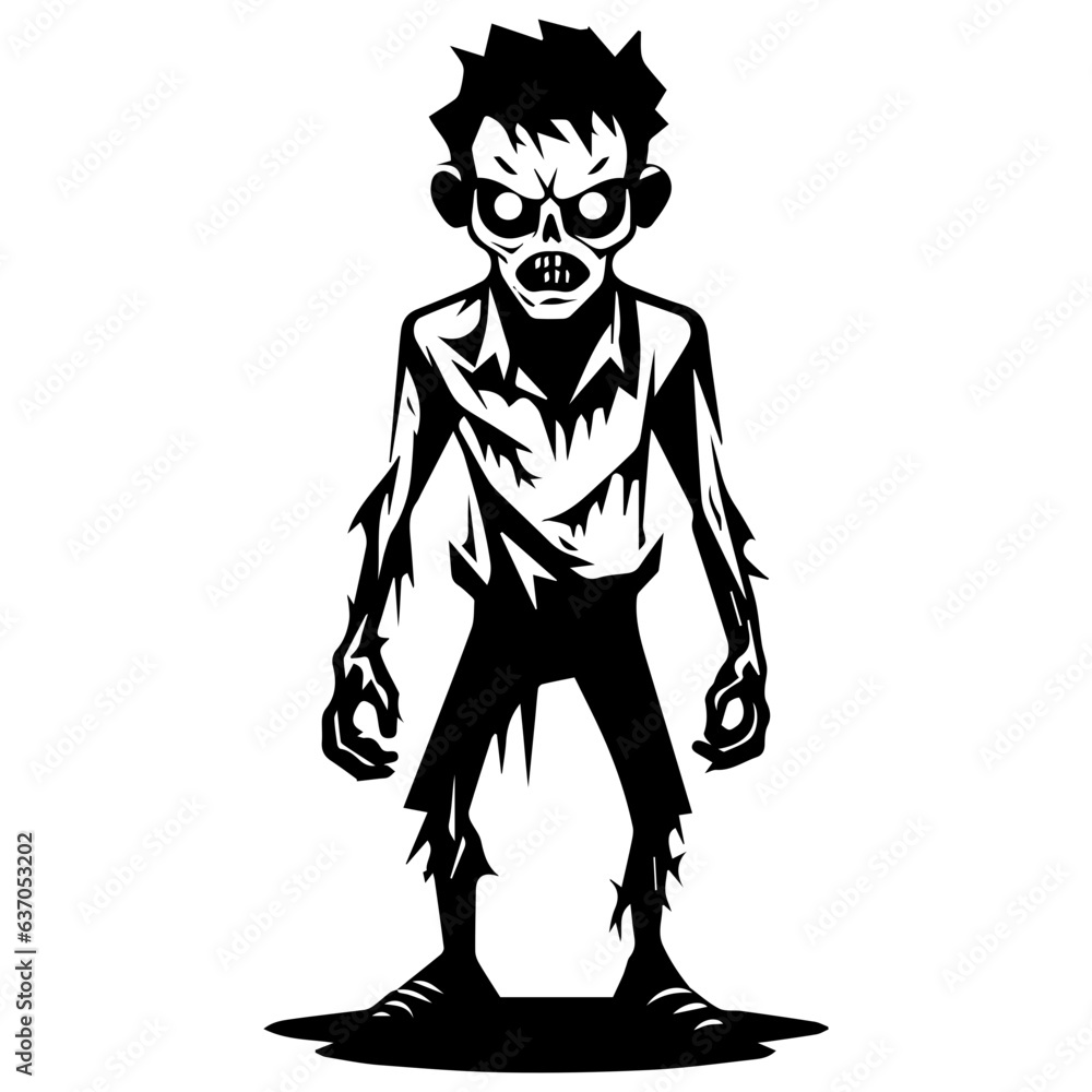 Fototapeta premium Zombie black silhouette isolated on white
