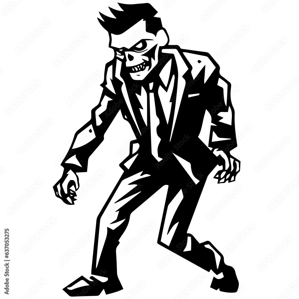 Fototapeta premium Zombie black silhouette isolated on white