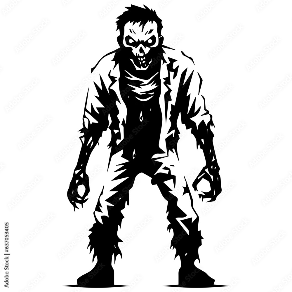 Zombie black silhouette isolated on white